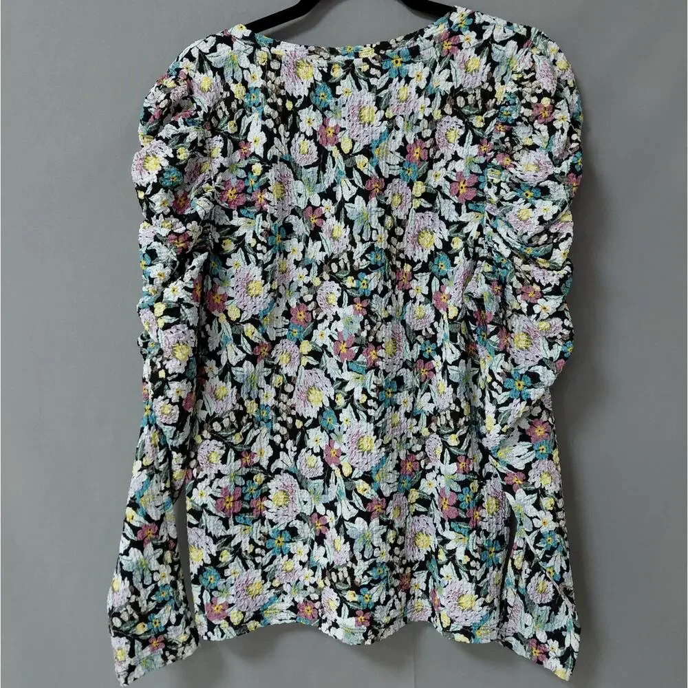 Loft Polyester Blend Multicolor Floral Stretch Blouse Women Size L